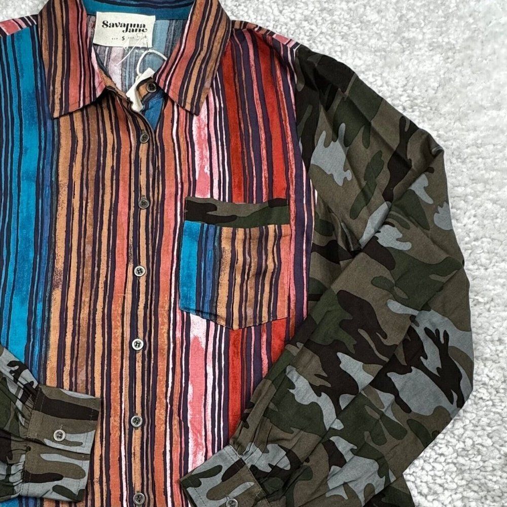Savanna Jane Multicolor Camo Balloon Sleeve Blouse NEW - Picture 6 of 6